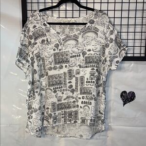 Cynthia Rowley Linen Graphic Short Sleeve top